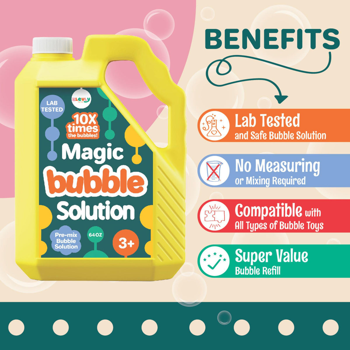 64 oz Iridescent Bubble Solution Refill | Non-Toxic Pre-Mix Bubble Refill Solution No Mixing or Measuring Required | Bubbles for Kids | Bubbles Bulk | Bubble Machine Solution | Giant Bubble Solution