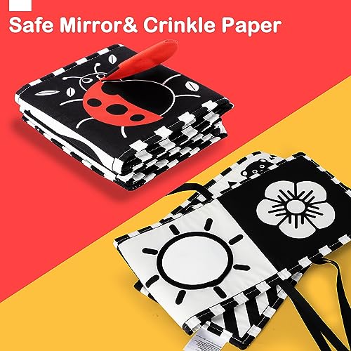 URMYWO Black and White Baby Toy, Tummy Time High Contrast Newborn Toys | Visual Stimulation Soft Baby Book, Brain Development Montessori Sensory Infant Mirror Toy 0-6-12 Months, Boy Girl Shower Gift