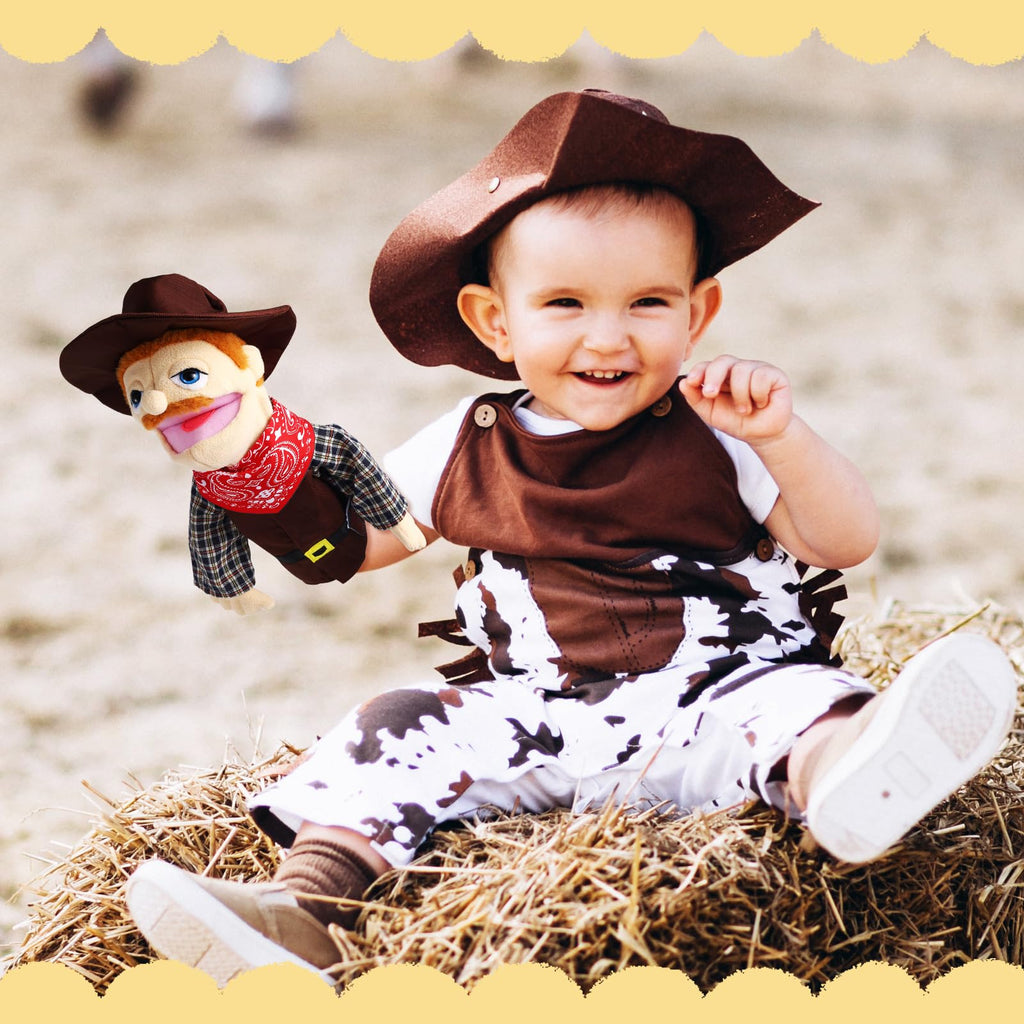 Role Play Hand Puppets Hand Plush Chef Doctor Fireman Pirate Detective Athlete Nurse Worker Hand Puppet Toys Puppets for Kids Storytelling Imaginative Pretend Play Teaching Preschool(Cowboy)