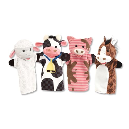 Melissa & Doug Farm Friends Hand Puppets (Set of 4) - Cow, Horse, Sheep, and Pig Soft Puppets for Kids and Toddlers Ages 2+