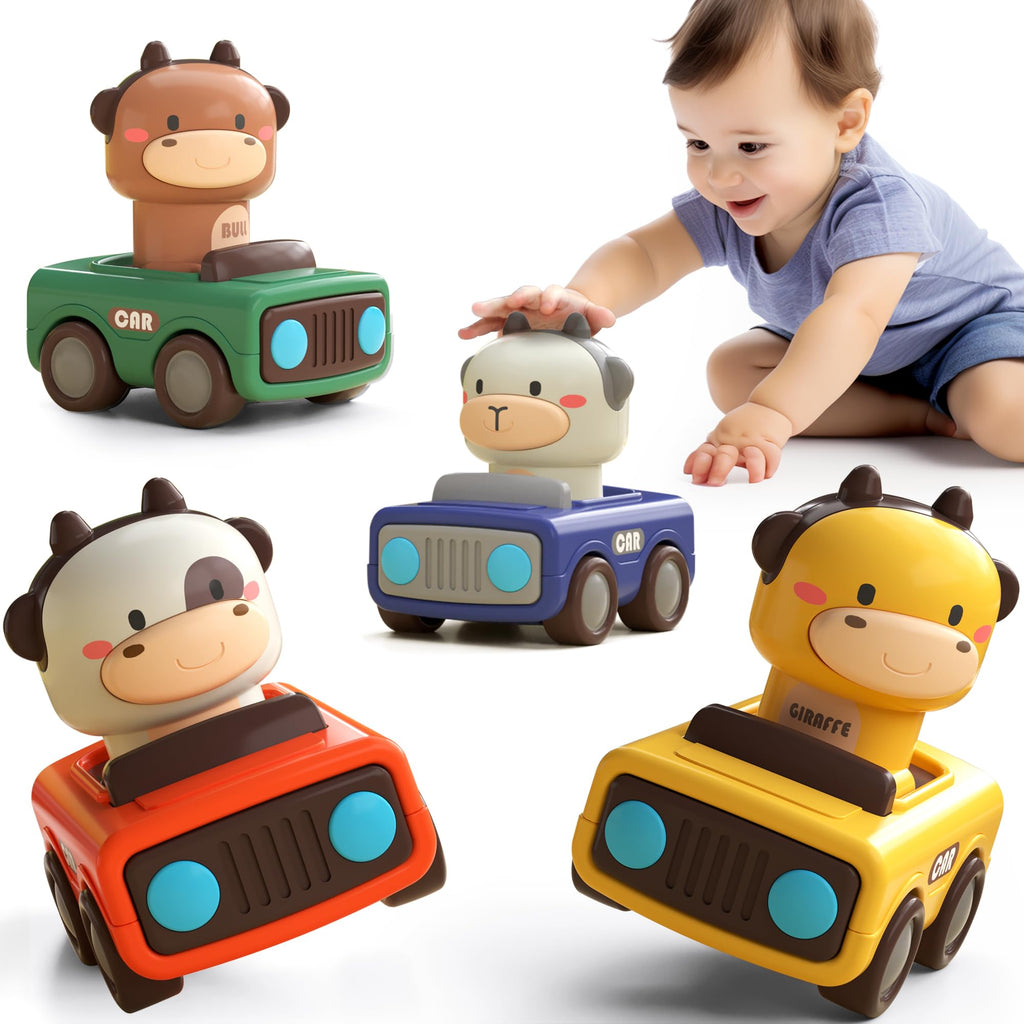 iPlay, iLearn Baby Press to Go Car Toys for Toddlers 1-3, 1 Yr Old Boy Gift | Infant Play Vehicle Set, Push Go Friction Car, Montessori Toy for 6-9-12-18 Months, 1st Birthday Gifts for 1-2 Years Old Girl
