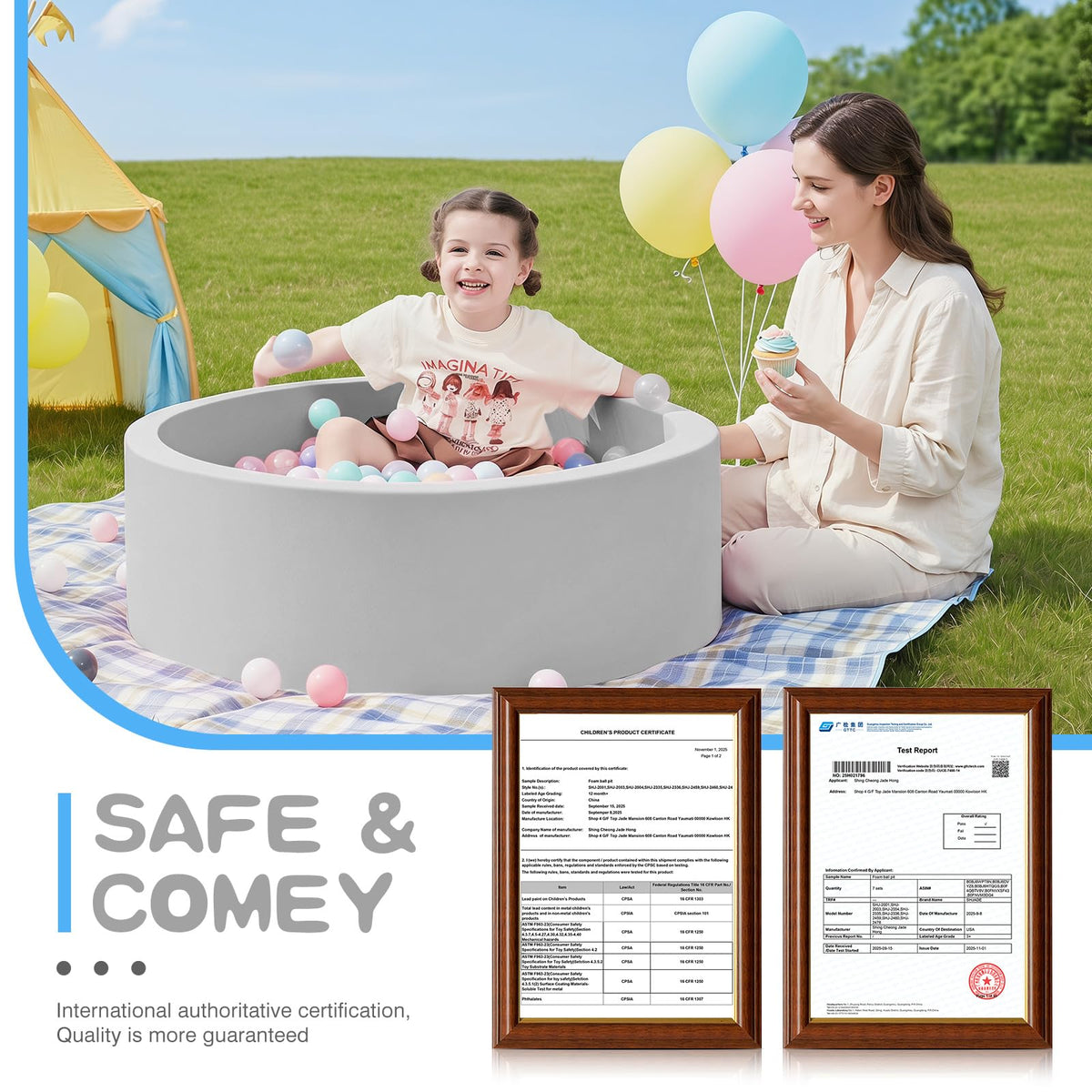 SHJADE Foam Ball Pit, 35.4"x 11.8" Ball Pits for Toddlers-Grey | Soft Memory Sponge Round Playpen Ball Pool for Kids, Ideal Gift for Babies, Indoor and Outdoor Game, Balls not Included