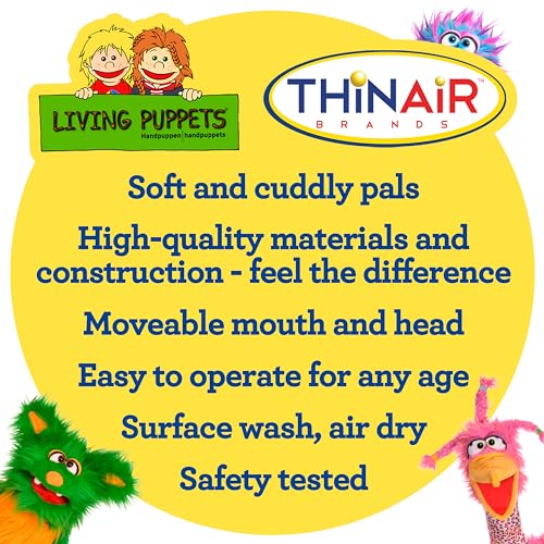 Living Puppets - Sassy the 14-Inch Yellow Friendly Monster, Plush Hand Puppet for Boys and Girls