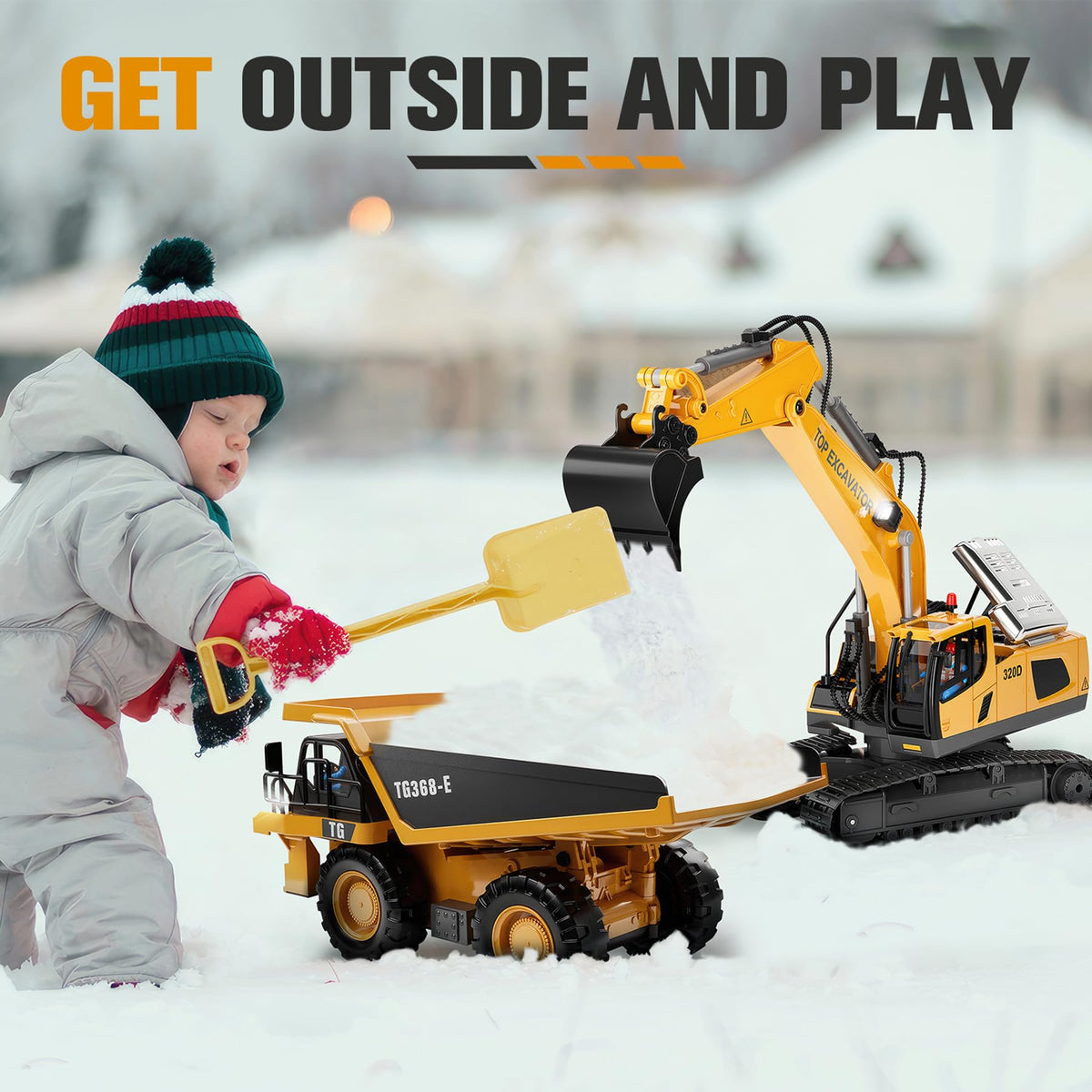 KIDMARKT Remote Control Excavator Toy for Boys, 11-Channel RC Construction Truck with Metal Parts, Lights & Dual Batteries, 120 Minutes Playtime, Rechargeable Digger Toy for Kids Ages 3-12, STEM Gift