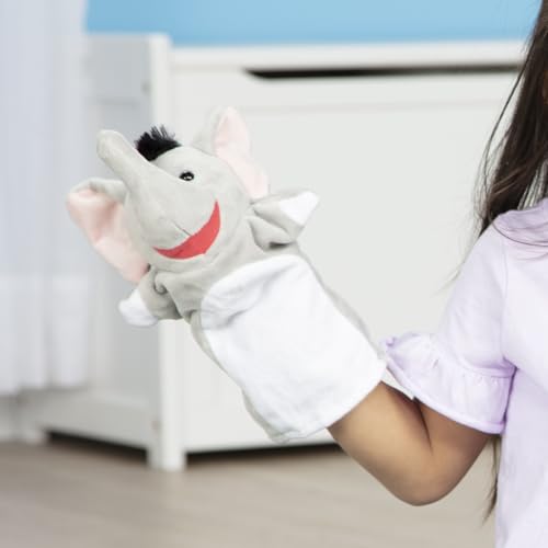 Melissa & Doug Safari Buddies Plush Hand Puppets 6-Piece Pretend Play Set | 6 Plush Safari Animal Hand Puppets, Elephant, Tiger, Parrot, Giraffe, Monkey, Zebra, Washable, Toddler Toys for kids, Ages 2+