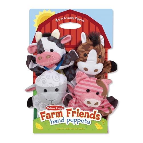 Melissa & Doug Farm Friends Hand Puppets (Set of 4) - Cow, Horse, Sheep, and Pig Soft Puppets for Kids and Toddlers Ages 2+