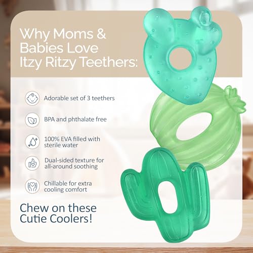 Itzy Ritzy Water-Filled Teethers for Teething Relief, Set of 3 Green Cactus