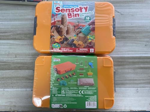 Klever Kits JOVA Construction Sensory Bin for Kids with Glow in The Dark Stones, Sandbox with Lid Castle Building kit, Preschool Learning Activities Gifts for Boys Girls Age 3+