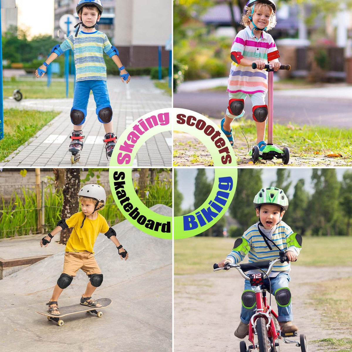 HocIece Kids/Youth Knee Pads Elbow Pads for 3-14Years Boys Girls 6 in 1 Kids Protective Gear Set Adjustable for Skating Cycling Bike Rollerblading Scooter Roller Skates