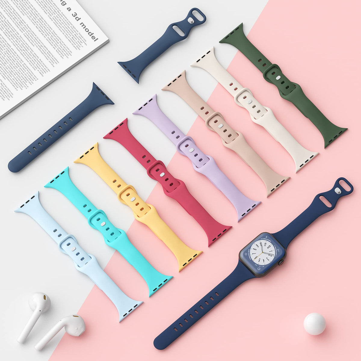 Thin Sport Silicone Slim Band Compatible with Apple Watch Bands Women Men | Soft Narrow Strap Wristband for iWatch 38mm 40mm 41mm 42mm 44mm 45mm 46mm 49mm Series 11/10/9/8/7/SE/6/5/4 Ultra 3 2 1