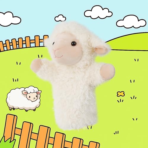 JUSTQUNSEEN Sheep Hand Puppets Lamb Plush Toy Stuffed Animal Soft Fuzzy for Baby Story Time Safe Washable Stuffed Adult Hands Fit Interactive Play