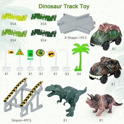 Dinosaur Toys, Create A Dinosaur World Road Race, Dinosaur Track Toys | Flexible Track Playset, 2 pcs Cool Dinosaur Car, Dinosaur Race Car Track for 3 4 5 6 Year & Up Old Boy Girls Best Gift