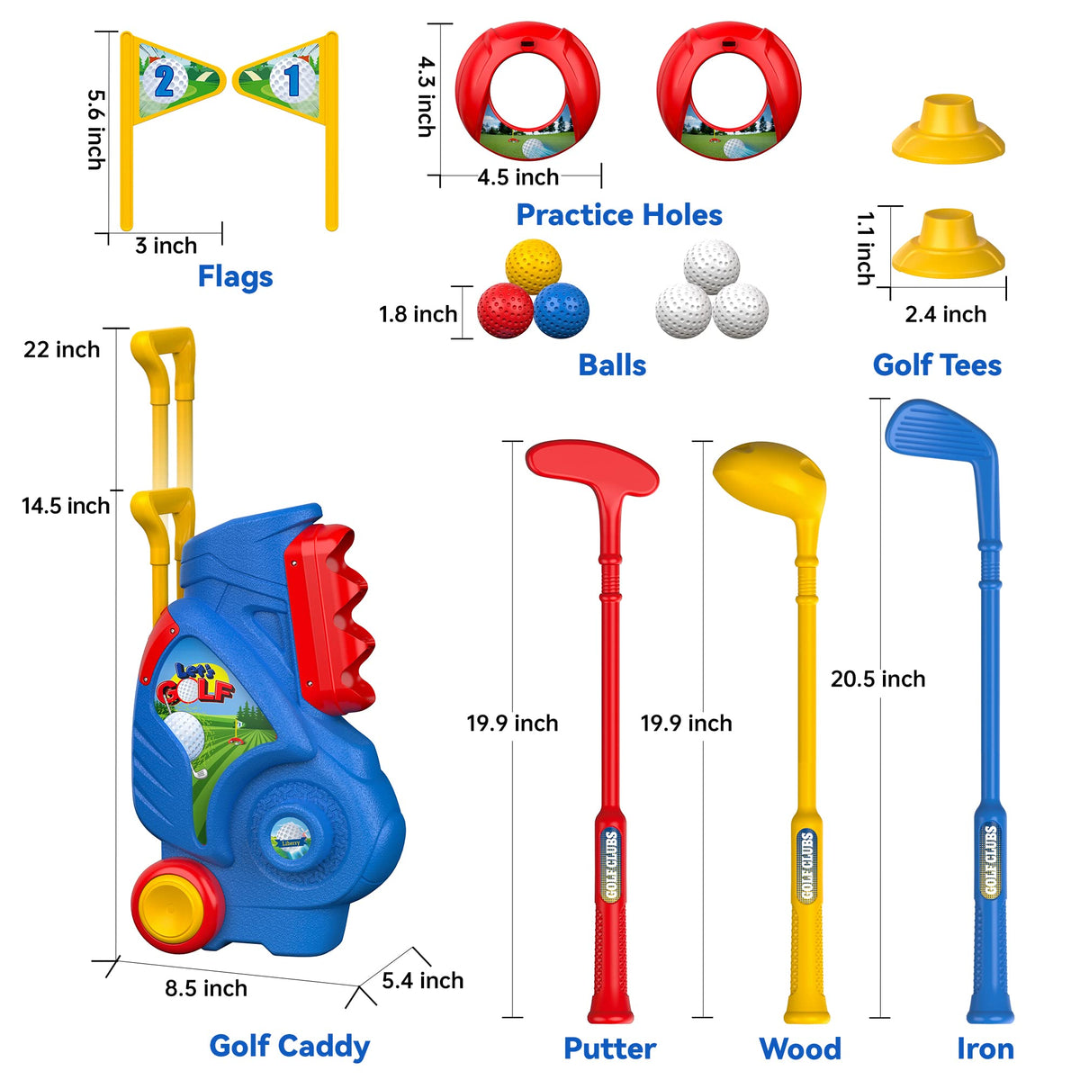 Liberry Toddler Golf Clubs Set Toy for 1 2 3 4 Years Old Boys Girls, Blue | Upgraded Kids Golf Cart, Shoulder Strap Design, Indoor and Outdoor Sports Game, Birthday Gifts for Baby