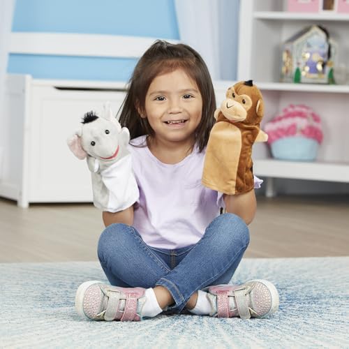 Melissa & Doug Safari Buddies Plush Hand Puppets 6-Piece Pretend Play Set | 6 Plush Safari Animal Hand Puppets, Elephant, Tiger, Parrot, Giraffe, Monkey, Zebra, Washable, Toddler Toys for kids, Ages 2+