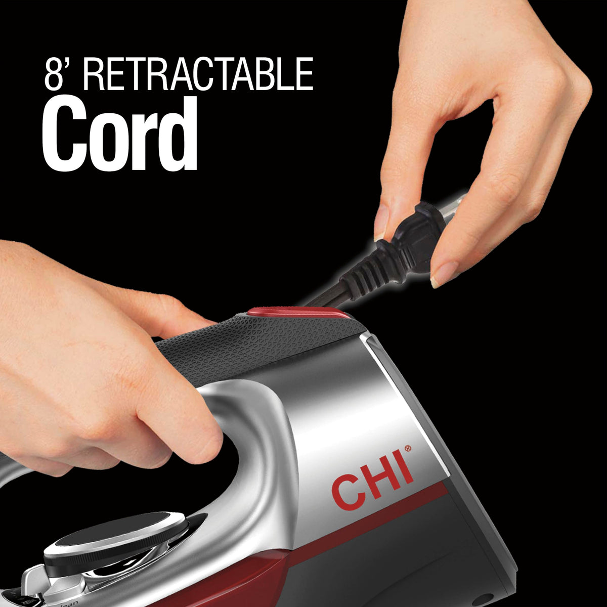 CHI Steam Iron for Clothes with Vertical Steam Burst, 8" Retractable Cord