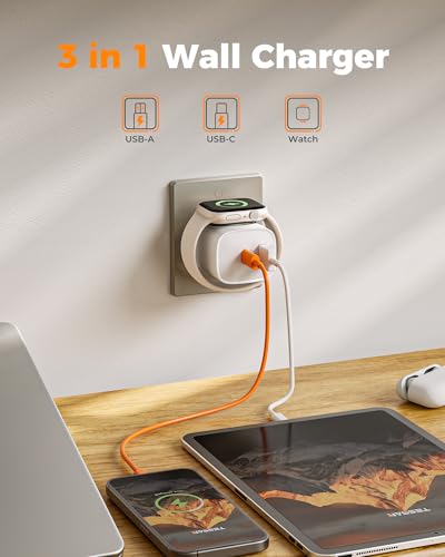TESSAN Charging Blocks for Apple Watch Charger, USB C Charger Block 3-in-1 | PD20W USB C Fast Charging Dual Ports for iPhone 17/16/15, AirPods, iWatch, Travel Essentials, Drom Office Accessories, White