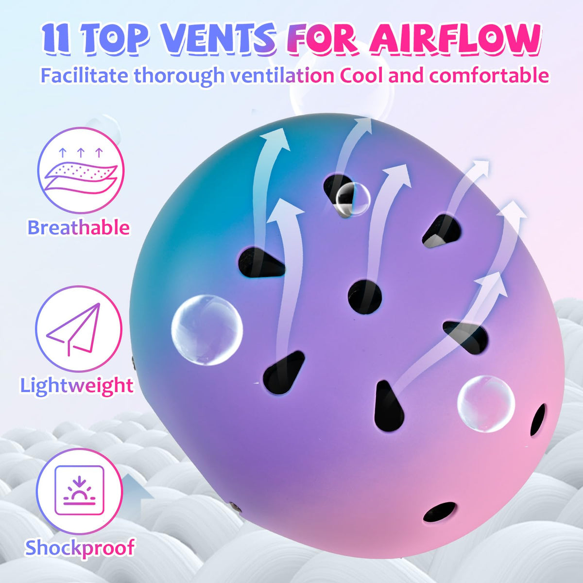 LOKJIJI Adjustable Kids Bike Helmet for Girls Boys Youth, Color Gradient Kids Protective Helmets for Multi-Sports Bicycle Cycling Skateboard Scooter Skating