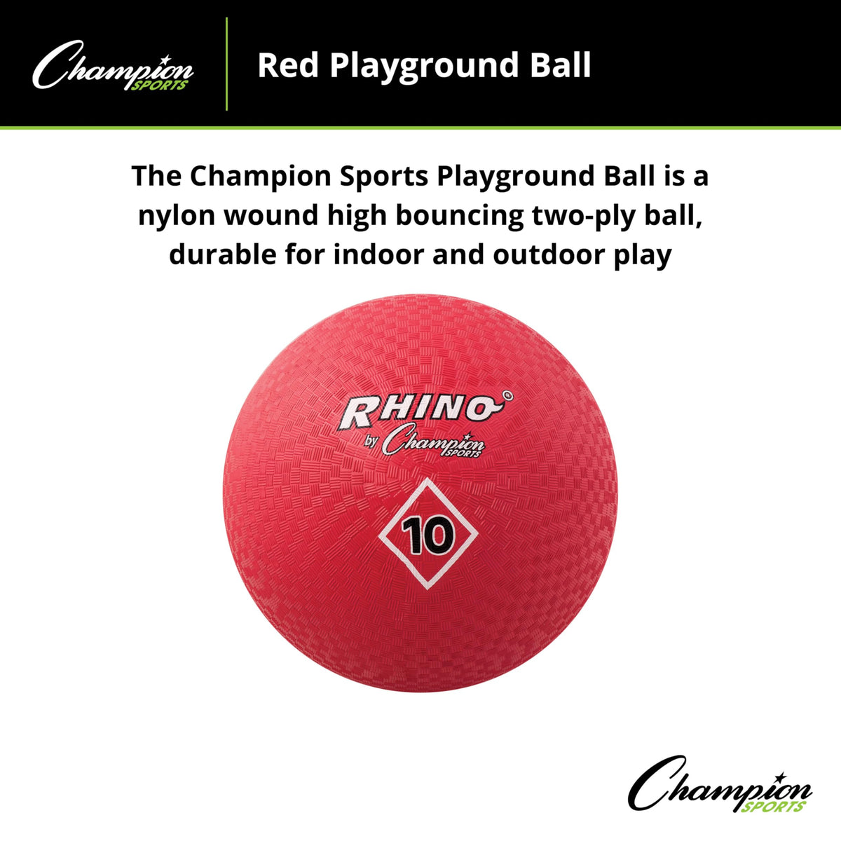 Champion Sports Playground Ball – Durable High-Bounce Ball, Sizes 5", 6", 7", 10", 13" & 16" for Gym, Recess & Play