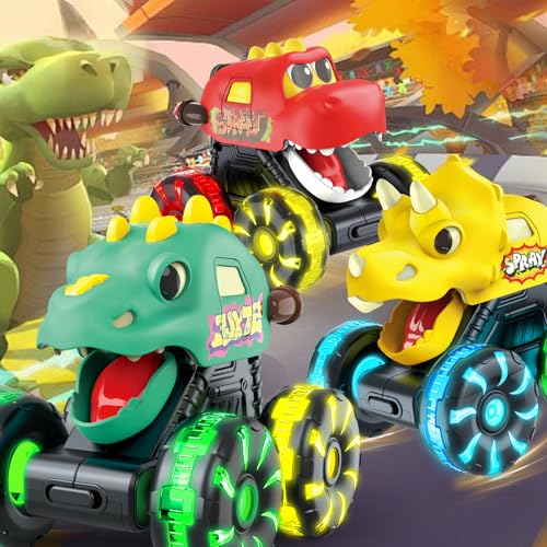 Monster Truck Toys Dinosaur Cars, Press and Go Light Up Cars for Toddlers | LED Wheels Dino Truck Toys for Toddler Boys Girls Gifts, Dinosaur Cars for 2 Year Old Boy Christmas Birthday Gifts