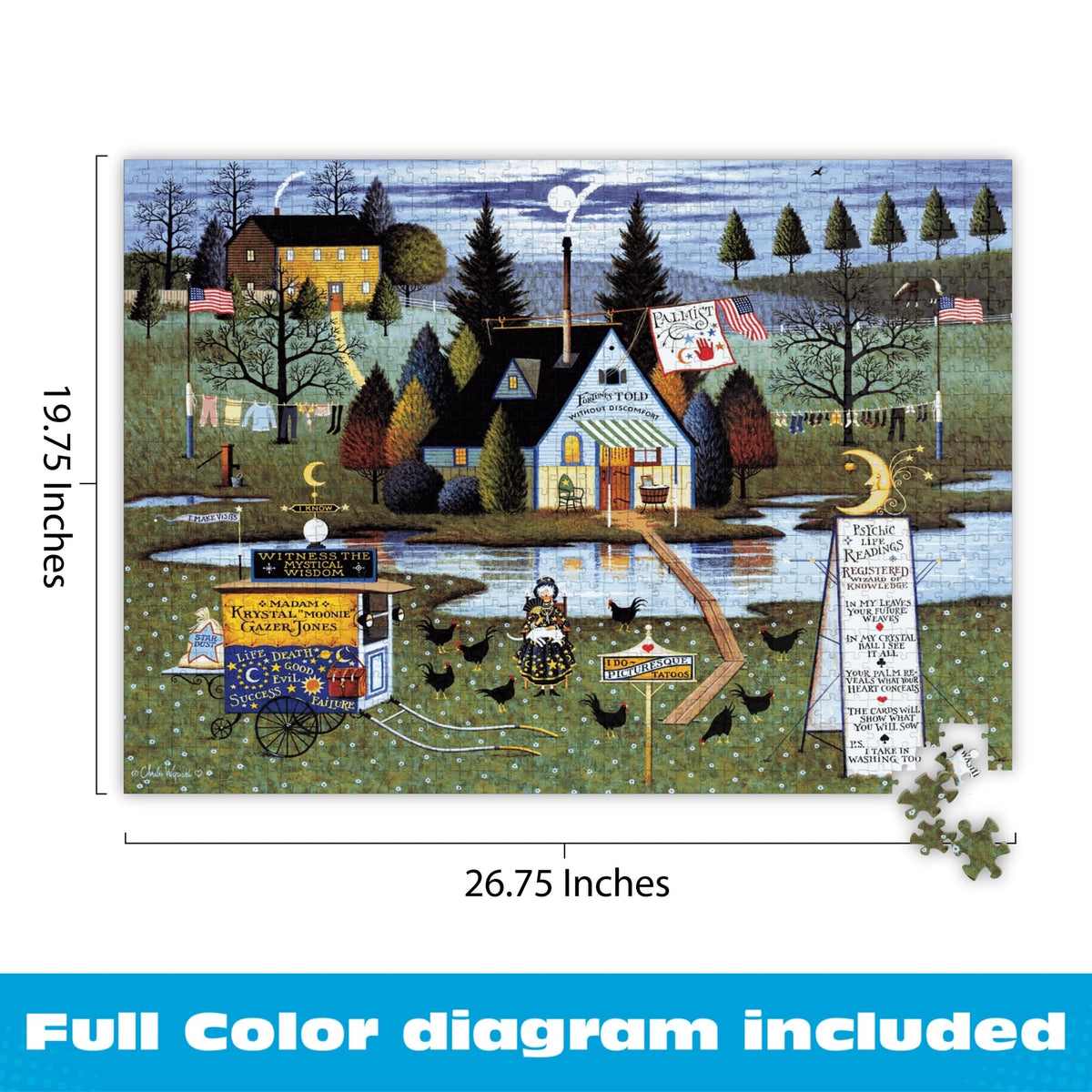 Buffalo Games - Charles Wysocki Know It All - 1000 Piece Puzzle for Adults | Story-Rich Folk Art Village Scene, Precision-Cut Snap Fit, Poster Included, 1000 Piece Puzzle for Adults, Jigsaw Puzzles