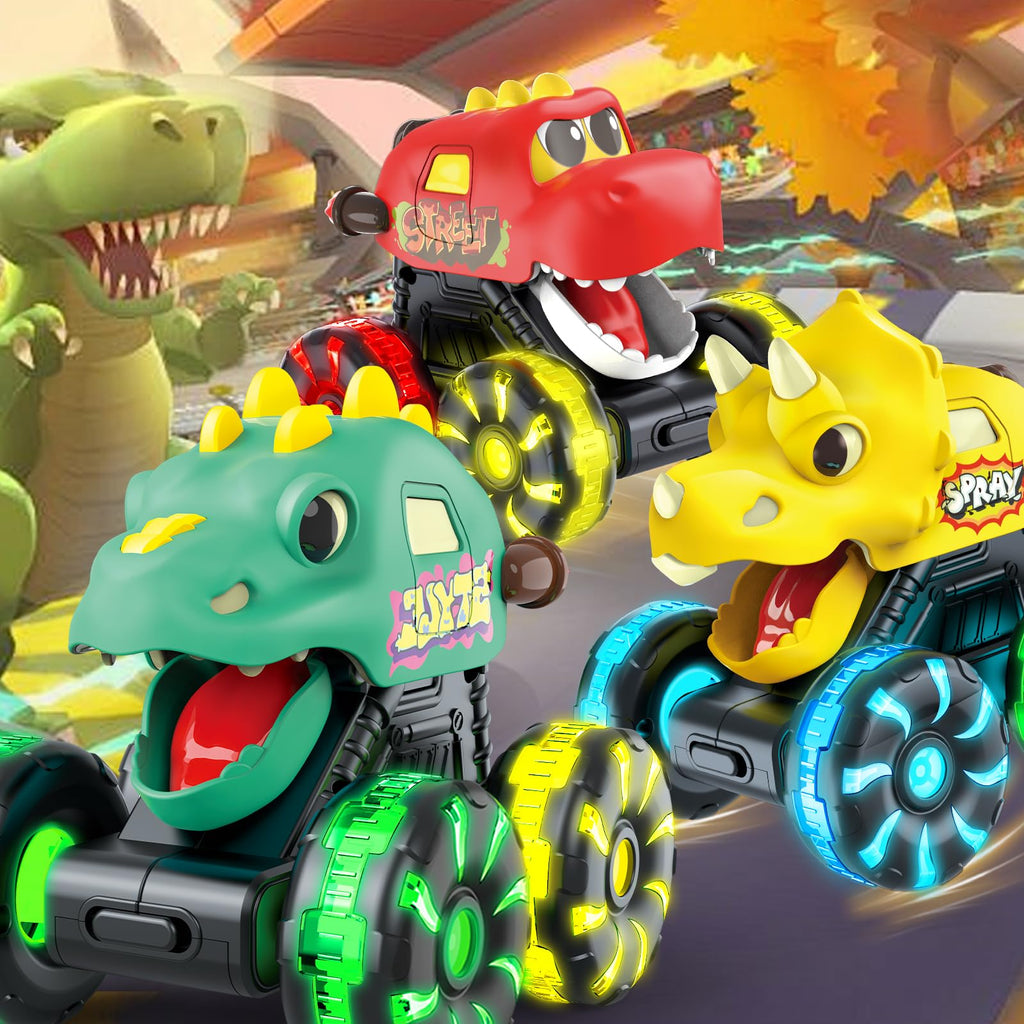 Monster Truck Toys Dinosaur Cars, Press and Go Light Up Cars for Toddlers | LED Wheels Dino Truck Toys for Toddler Boys Girls Gifts, Dinosaur Cars for 2 Year Old Boy Christmas Birthday Gifts