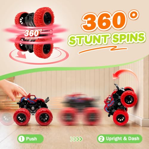 taessv Monster Truck Toys, 4 Pack Friction Powered Toy Cars Push and Go Truck Toys for Toddlers Kids Ages 2-4 3-5 4-7 Best Christmas Birthday Gift Party Favors for Boys and Girls 2 3 4 5 6 7 Year Old