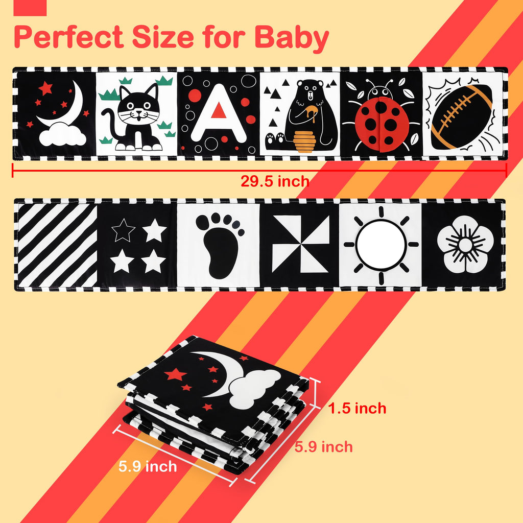 URMYWO Black and White Baby Toy, Tummy Time High Contrast Newborn Toys | Visual Stimulation Soft Baby Book, Brain Development Montessori Sensory Infant Mirror Toy 0-6-12 Months, Boy Girl Shower Gift