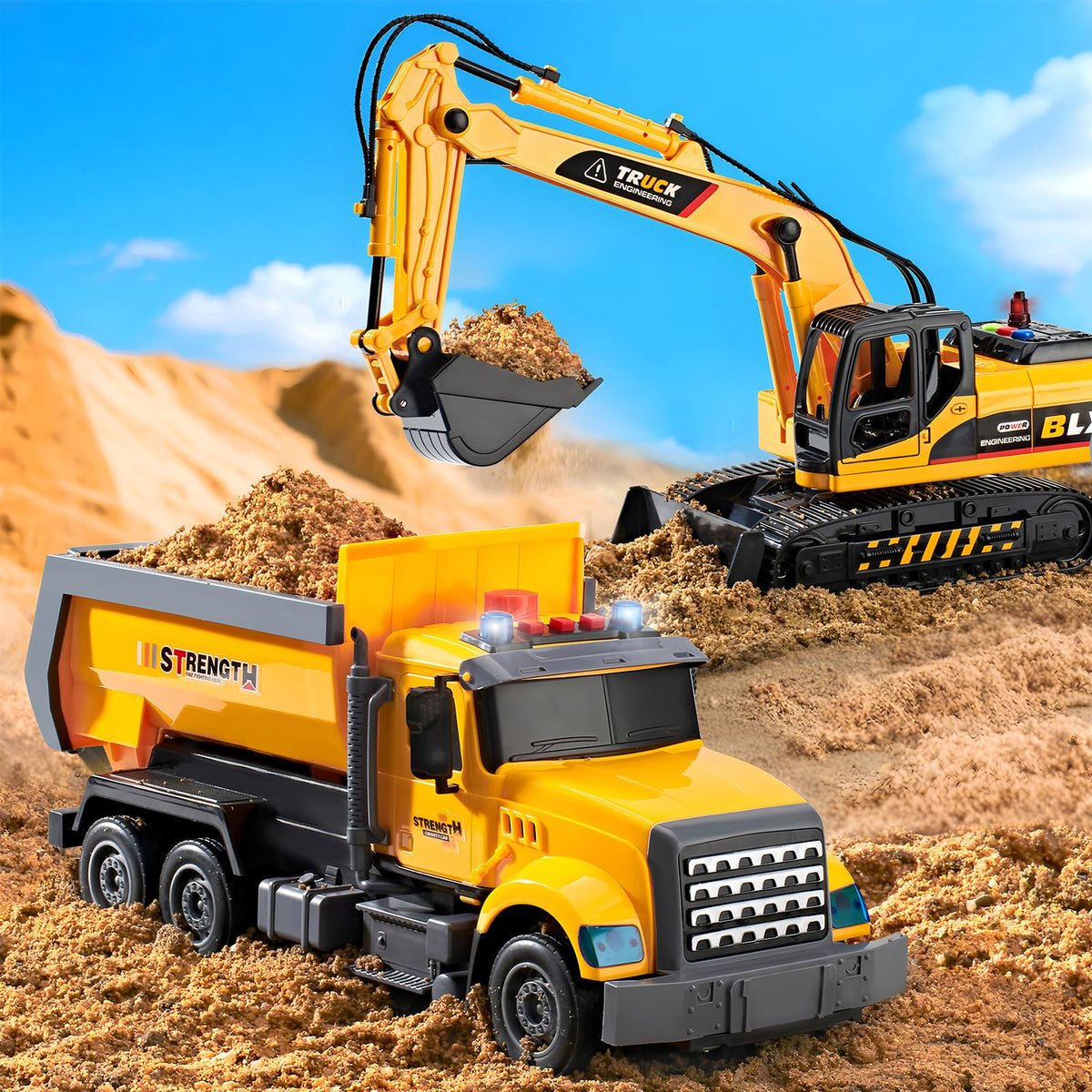 LerBao 2 Pack Construction Engineering Truck Toys,Moveable Claw Excavator & Lifting Back Dump Truck Toy for 3 4 5 6 7 8 Years Old Boys Kids Childs Toddlers Christmas Birthday Gifts