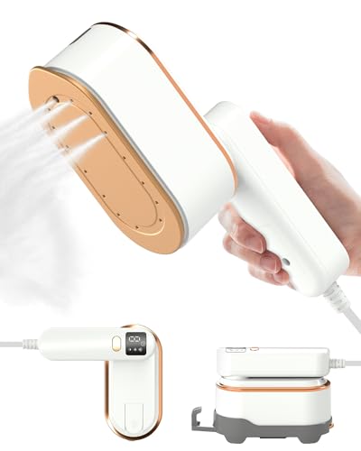 Travel Steamer Iron for Clothes - 1200W Handheld Size Portable Travel Steamer, 3 Steam Levels Clothes Steamer with LCD Screen, 10S Fast Heat-up Steamer for Dress Shirt Home Travel (White)