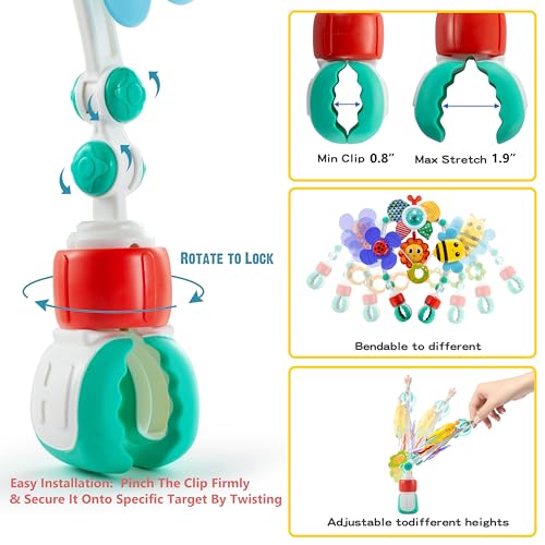 Lynncare Adjustable Arch Bassinet Toys for Infant & Toddlers, Stroller Arch, Baby Crib Toys with Fascinating Hanging for Stimulating Baby’s Senses and Developing Motor Skills