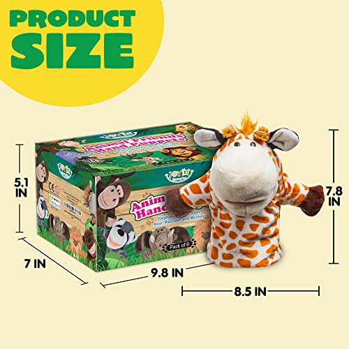 JOYIN 6Pcs Kids Hand Puppet Set with Working Mouth, Plush Toy Includes Elephant, Giraffe, Lion, Bear, Raccoon and Monkey for Show Theater, Stuffed Animals, Kids Toys for Girls & Boys