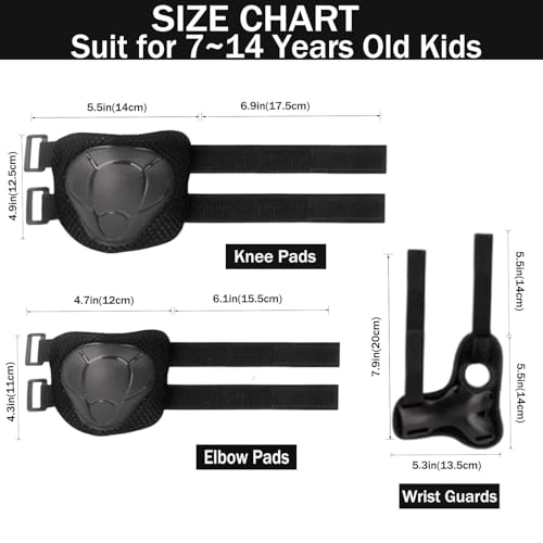 HocIece Kids/Youth Knee Pads Elbow Pads for 3-14Years Boys Girls 6 in 1 Kids Protective Gear Set Adjustable for Skating Cycling Bike Rollerblading Scooter Roller Skates