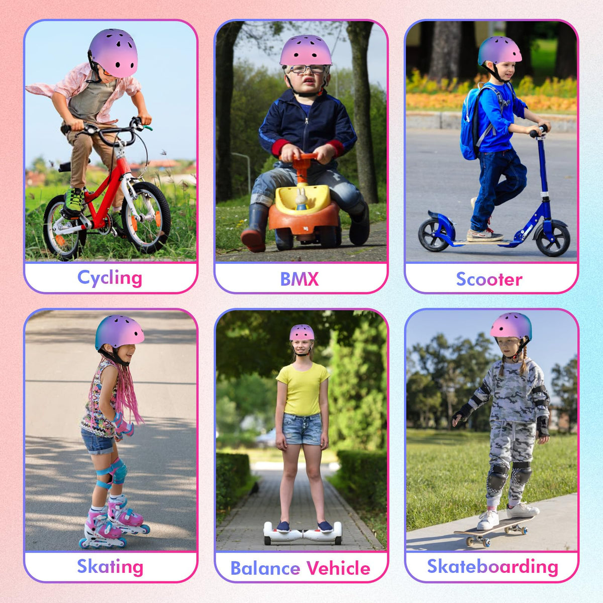LOKJIJI Adjustable Kids Bike Helmet for Girls Boys Youth, Color Gradient Kids Protective Helmets for Multi-Sports Bicycle Cycling Skateboard Scooter Skating