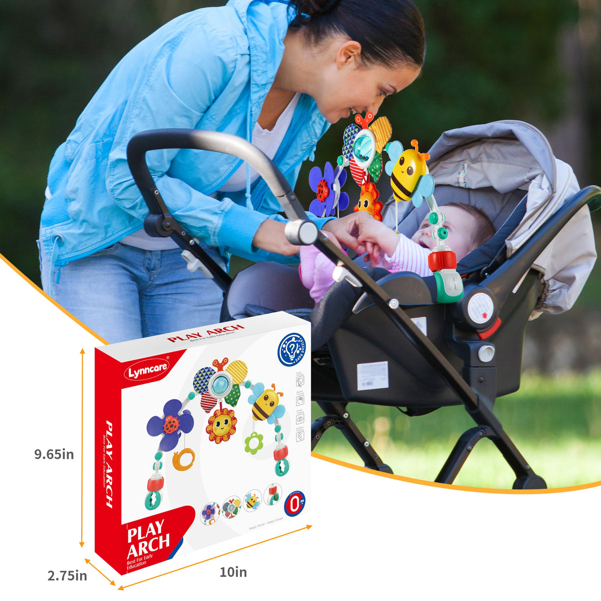 Lynncare Adjustable Arch Bassinet Toys for Infant & Toddlers, Stroller Arch, Baby Crib Toys with Fascinating Hanging for Stimulating Baby’s Senses and Developing Motor Skills
