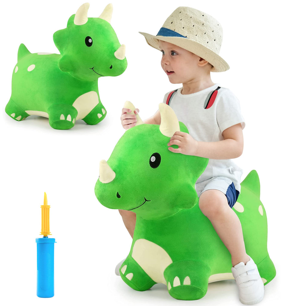 Bouncy Pals Toddler Dinosaur Hopper Toy, Kids Outdoor Ride on Bounce Animal | Outside Inflatable Riding Plush Triceratops Bouncing Horse Hopping Toy, Cool Birthday Gifts Age 2 3 4 5 6 Year Old Boy Girl