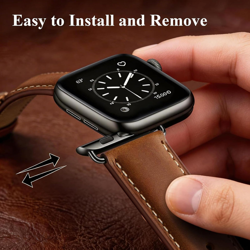 SUNFWR Leather Bands Compatible with Apple Watch Band for Men Women | 42mm 44mm 45mm 46mm 49mm, Top Grain Genuine Leather Replacement Strap, for iWatch Ultra, Series 12 11 10 9 8 7 6 5 4 SE 3 2 1