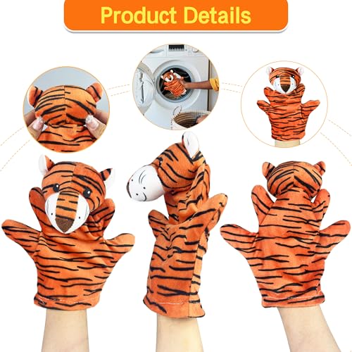 6 PCS Hand Puppets Set Animal Plush Puppet | Storytelling Teaching Toys for Kids Classroom Shows Birthday Party Favor Supplies Elephant Tiger Giraffe Monkey Lion Hippo
