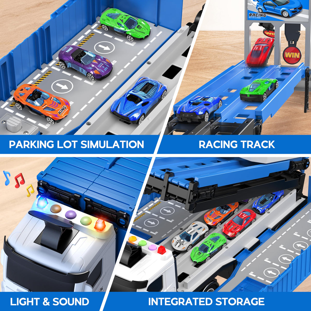 Carrier Truck Race Track Kids Toys, Toy Truck Transport & 8 Race Cars