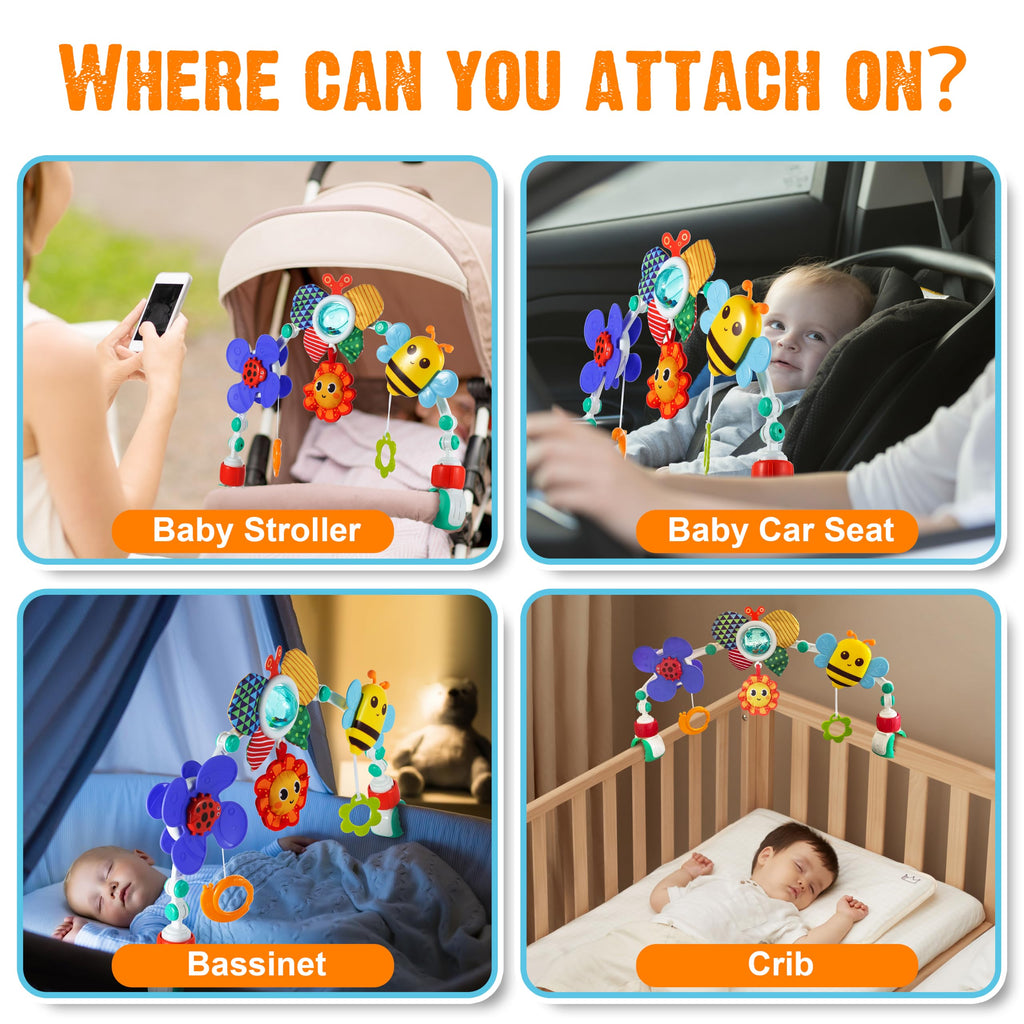 Lynncare Adjustable Arch Bassinet Toys for Infant & Toddlers, Stroller Arch, Baby Crib Toys with Fascinating Hanging for Stimulating Baby’s Senses and Developing Motor Skills