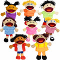 4E's Novelty Multicultural Hand Puppets for Kids - 8 Pack with Movable Mouth, Bulk Soft Plush Puppets for Kids Ages 4-8, for School Home Theater Shows, Teachers Classroom Supplies