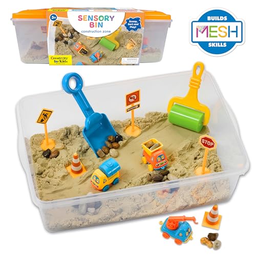 Creativity for Kids Sensory Bin: Construction Zone Playset - Preschool Learning Activities, Excavator Toys for Boys Ages 3-5+, Outdoor Toys and Gifts for Kids