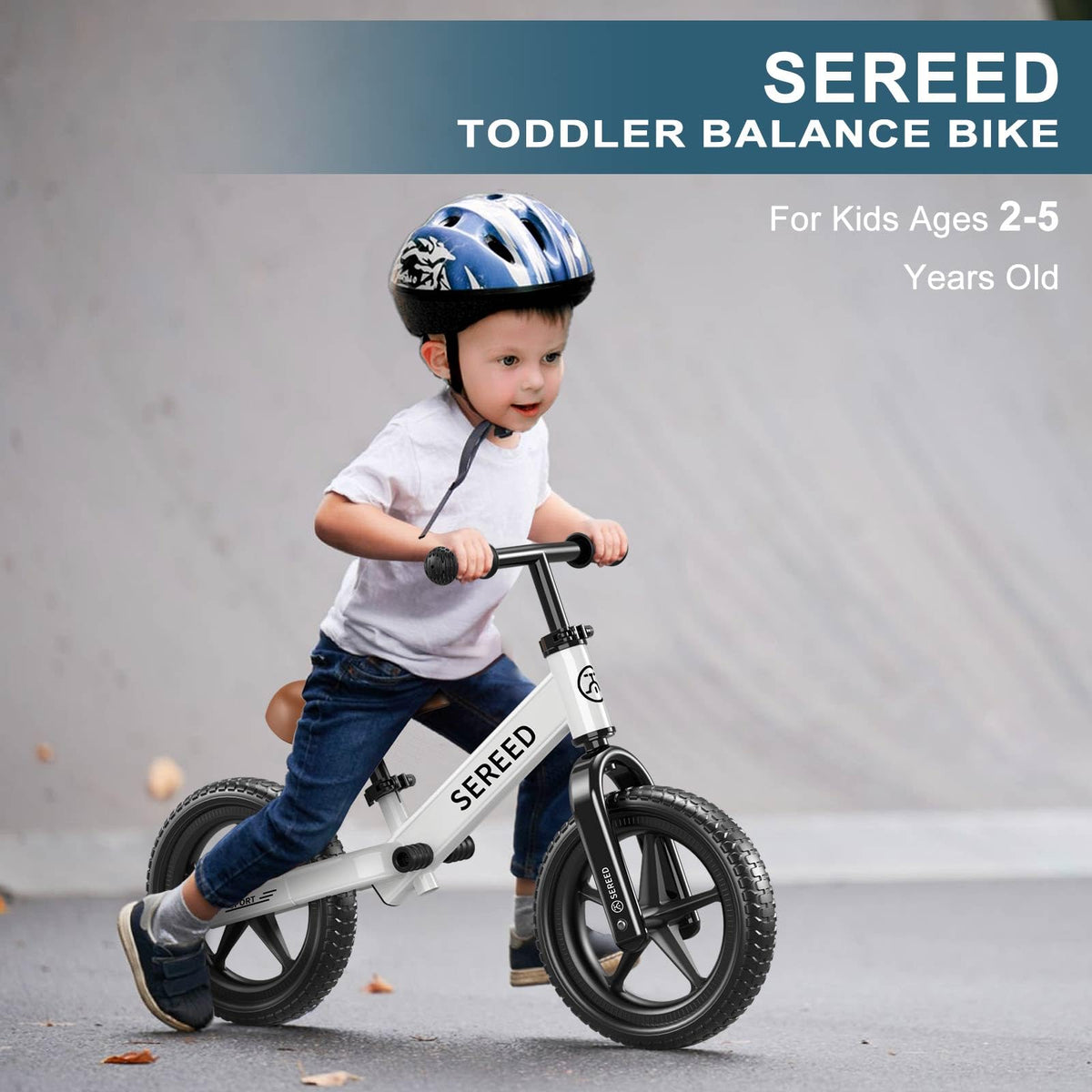 SEREED Toddler Balance Bike 2 Year Old, Gift for 2-3 Boys Girls, Adjustable | No Pedal Kids Toy Bike for 2-5 Years Old, Customize Plate with 3pcs Stickers (White)