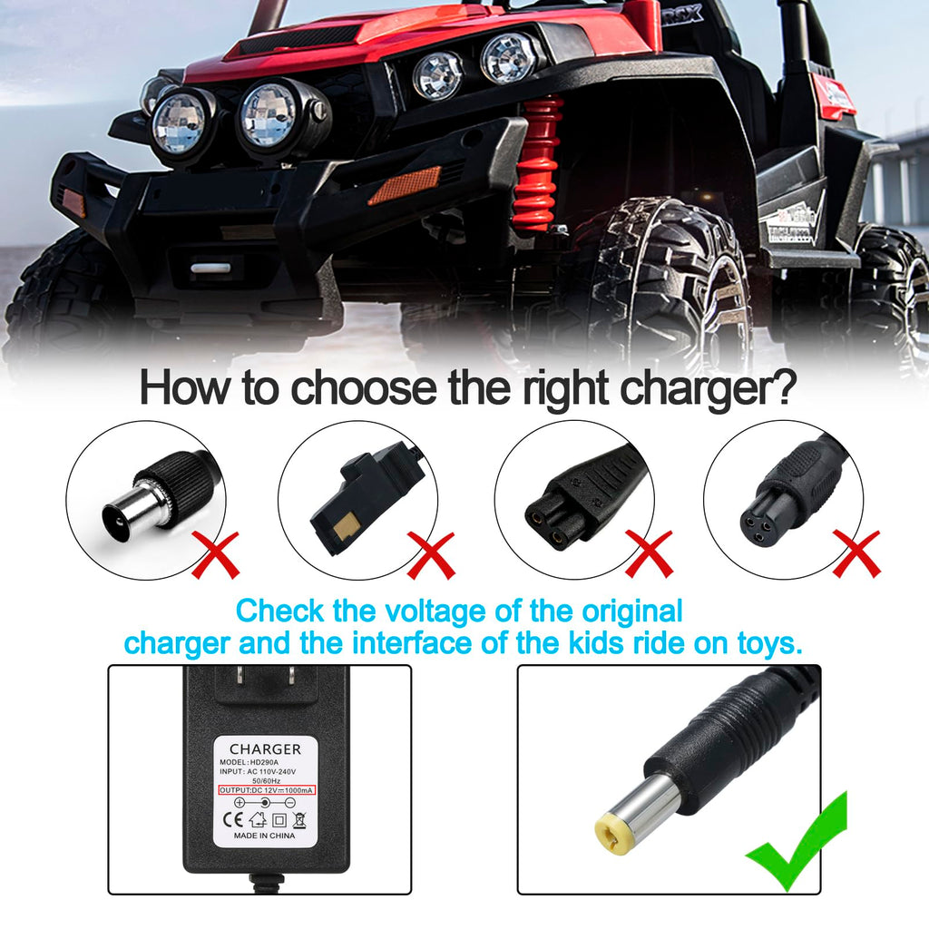 12V Kids Charger for Ride On Car, 12V Various Electric Ride-on Toys Car Battery Charger，12 V Universal Kids Riding Toy Chargers