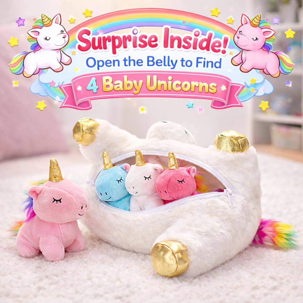 KMUYSL Mommy Plush Toys with 4 Babies, Stuffed Animal for Kids, Unicorn | Unicorn Plush with 1 Mommy and 4 Baby Unicorns. Stuffed Animal, Cuddling, Birthday Gifts for Girls