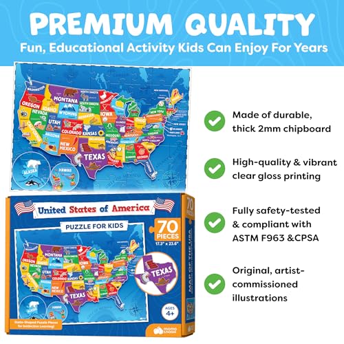 United States Puzzles for Kids Ages 6-8 & 4-6 - 70pc USA Map Kids Puzzles | 50 US States Floor Puzzles Boys Toys Age 4-6 - Educational US Geography Learning Toys Activity - Boys Gifts & Gifts for Girls