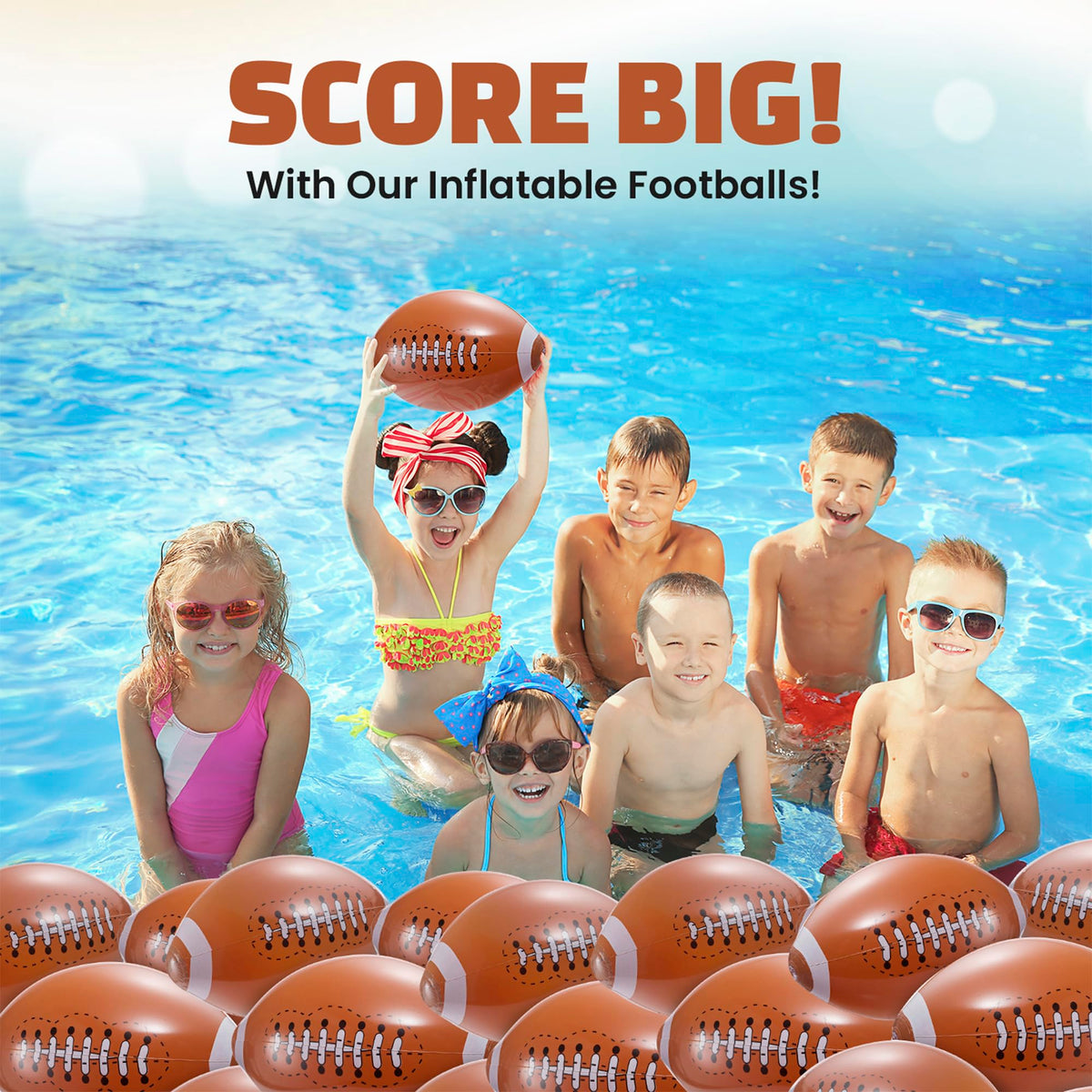 12-Pack Inflatable 16-Inch Footballs for Kids Party Decorations & Favors | Blow-Up Sports-Themed Beach Balls for Game Day & Birthday Supplies and Decorations, Goodie Bag Stuffers