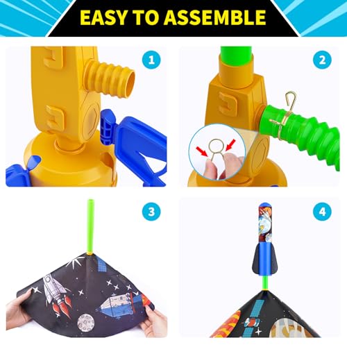 Toy Rocket Launcher for Kids - Outdoor Toys for Kids Ages 4-8, 8 Rockets | Launch up to 100 Ft, 3 4 5 6 7 Year Old Boys Birthday Gifts, Rockets Kids Toys for Boys, Toy for Toddlers Age 3+