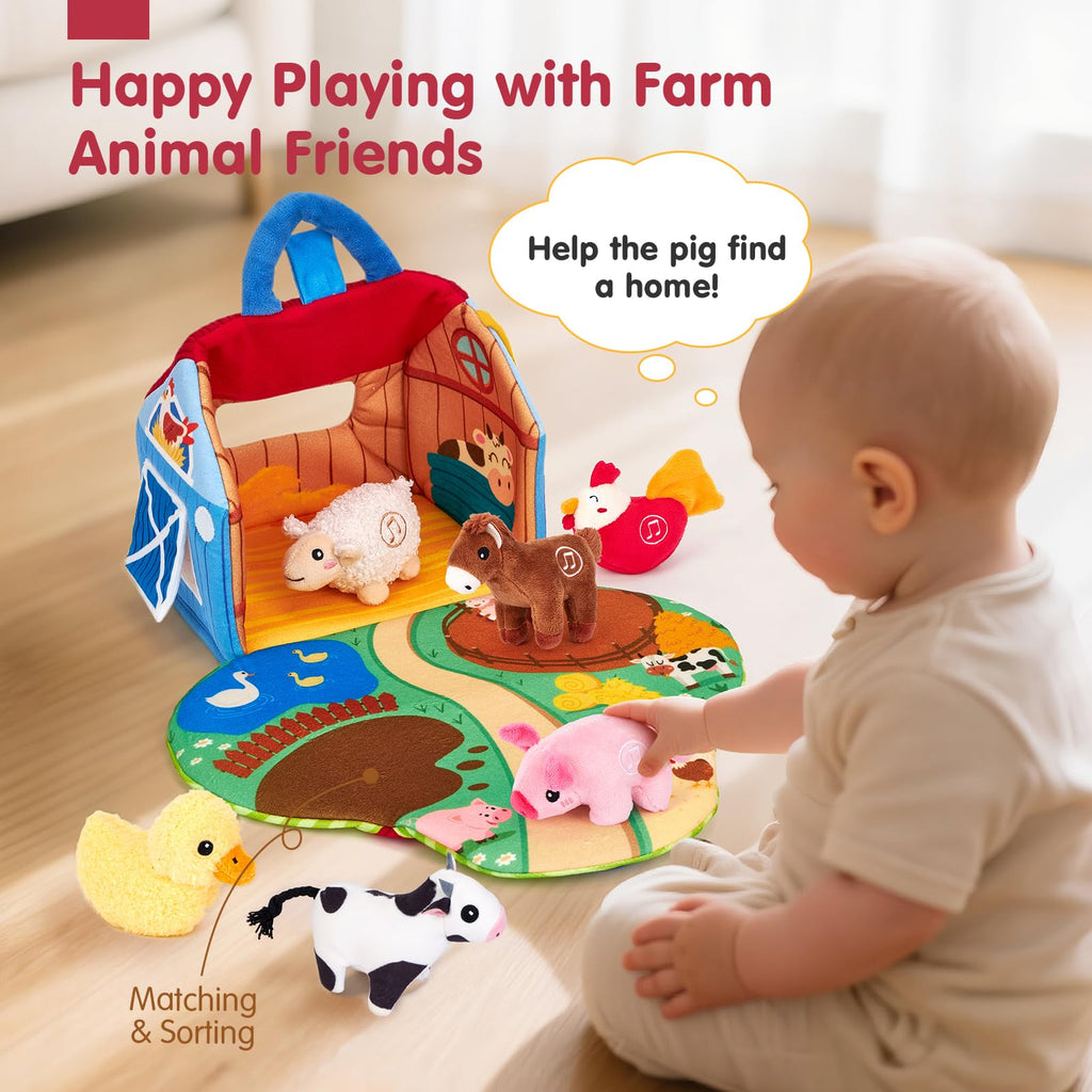 hahaland Baby Toys 6-12 Months, Surprise Barn Farm Animals with Sounds Word | 6PCS Farm Toys Montessori Toys for 6 Month Old Baby Gifts Toddlers Christmas Stocking Stuffers 1 Year Old Boy Girl Gifts