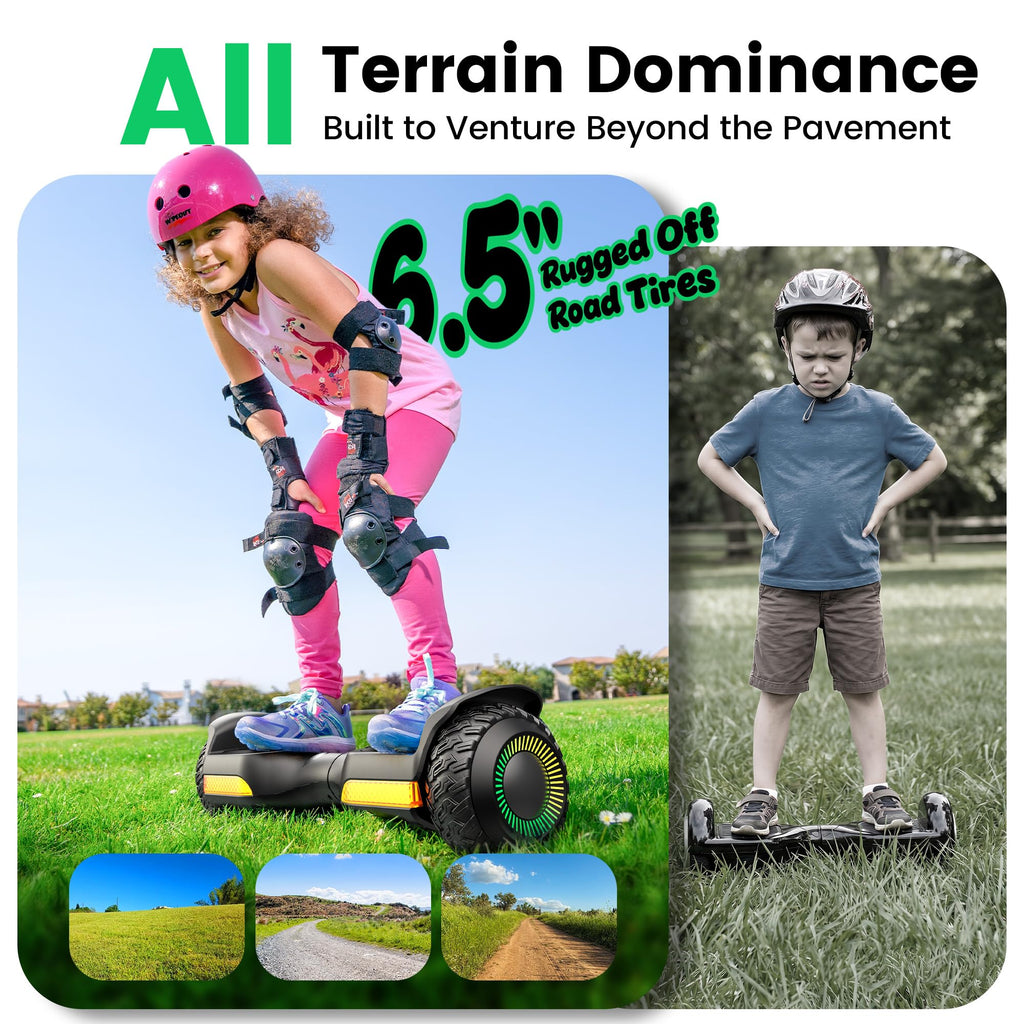 Gyroor Hoverboard G13 All-Terrain Off-Road Bluetooth LED Lights for Kids | UL 2272 Certified, 6.5" All-Terrain Tires, Dual 250W Motors hoverboard for Kids Ages 6-12 & Adults, Birthday & Holiday Gift