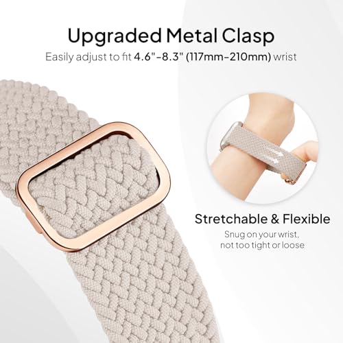 4 Pack Braided Stretchy Band Compatible with Apple Watch Bands Women Men | 40/41/38/42/44/45/46/49mm Breathable Nylon Elastic Daily Use Straps for iWatch Series 12 11 10 9 8 7 6 5 4 3 SE Ultra 4-1